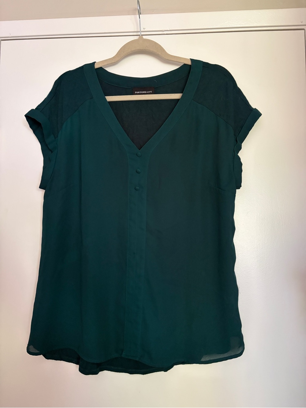 Teal V-Neck Short Sleeve Blouse by